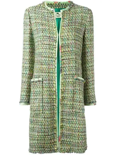 Etro Tweed Mid Coat In Light Green