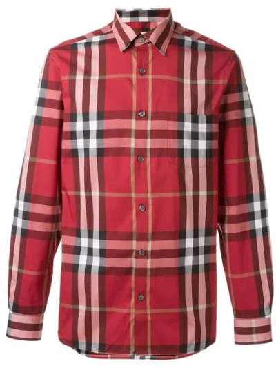 Burberry Haymarket Check Stretch Shirt In 6404b Parade Red