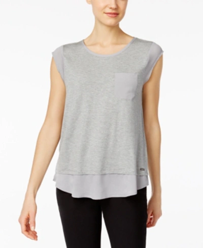 Calvin Klein Cap-sleeve Pocket Tee In Gray