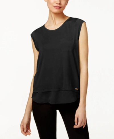 Calvin Klein Cap-sleeve Pocket Tee In Black