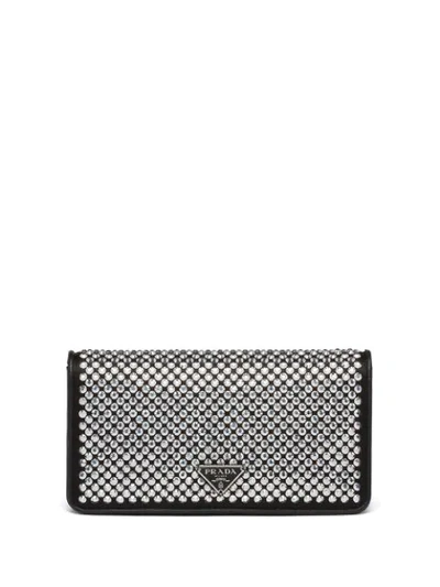 Prada Crystal Embellished Wallet On Chain In Black