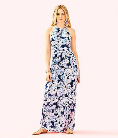 Lilly Pulitzer Martina Paisley Print Maxi Dress In High Tide Navy Holy Flockamolie