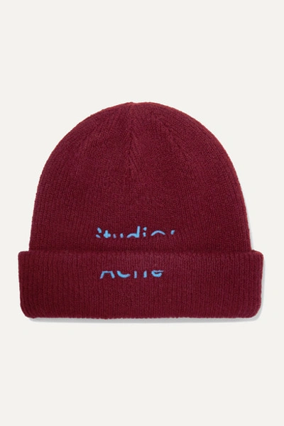 Acne Studios Kreed Sporty Embroidered Wool-blend Beanie In Rosewood Red