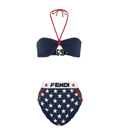 Fendi Logo Star Bikini In Navy Star