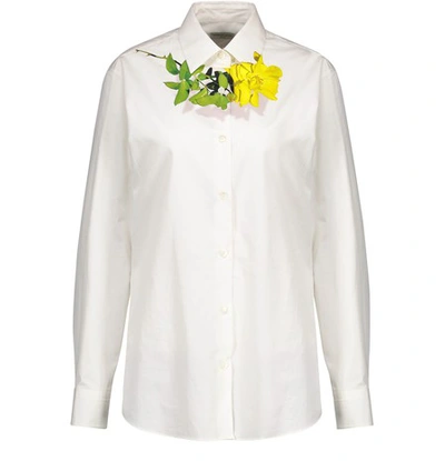 Dries Van Noten Clavelly Rose Print Cotton Shirt In White