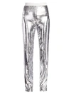 Helmut Lang Metallic Velvet Straight-leg Pants In Silver