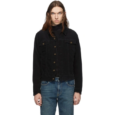 Saint Laurent Slim-fit Distressed Cotton-corduroy Jacket In Black