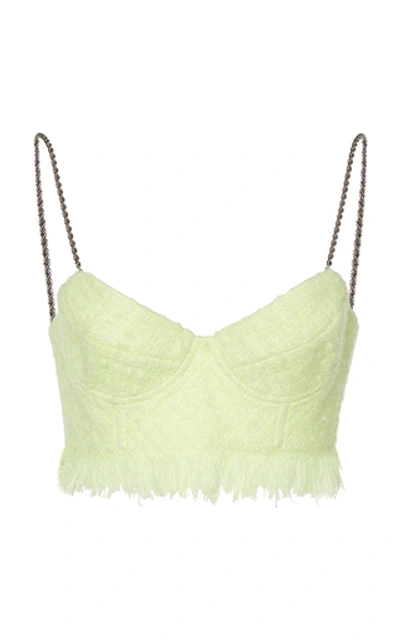 Alexander Wang Cropped Chain-trimmed Wool-blend Tweed Bustier Top In Yellow