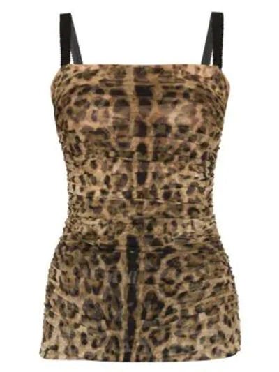 Dolce & Gabbana Gathered Leopard Print Sleeveless Top