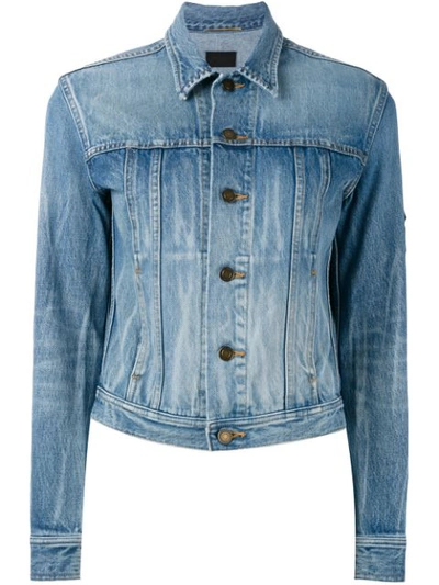 Saint Laurent Ysl Military Patch Denim Jacket In Blue