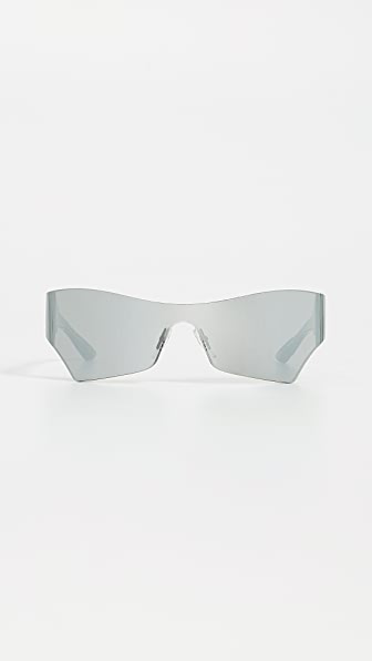 Balenciaga Mono Futuristic Sunglasses In Solid Grey With Mirrored Lens ...