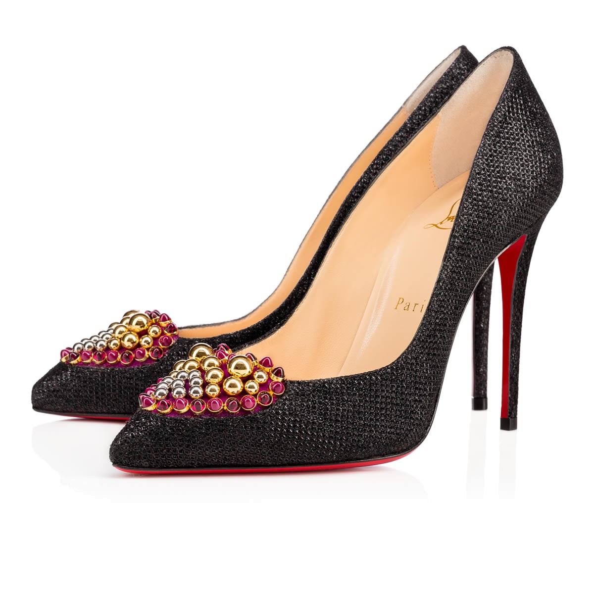 louboutin black glitter shoes