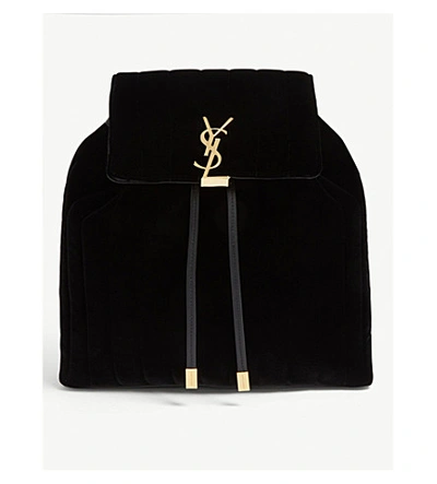 Saint Laurent Vicky Monogram Velvet Backpack In Black