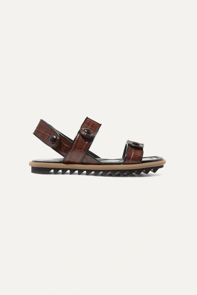 Dries Van Noten Croc-effect Leather Sandals In Brown