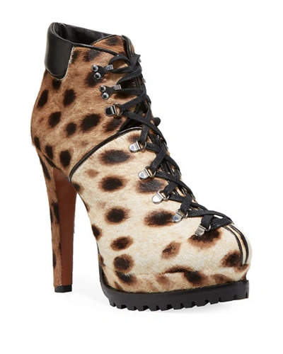 Alaïa Leopard-print Fur Lace-up Platform Booties