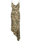 Nicholas Asymmetric Ruched Zebra-print Silk Crepe De Chine Midi Dress
