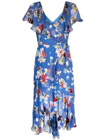 Alice And Olivia Electra Asymmetric Floral-print Fil Coupé Chiffon Dress In Multicolour