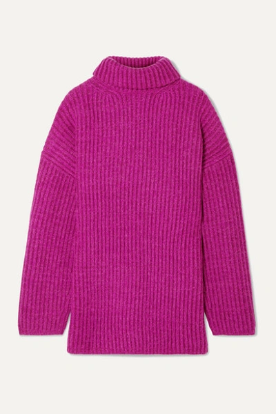 Acne Studios Disa Oversized Ribbed Mélange Wool Turtleneck Sweater In Magenta