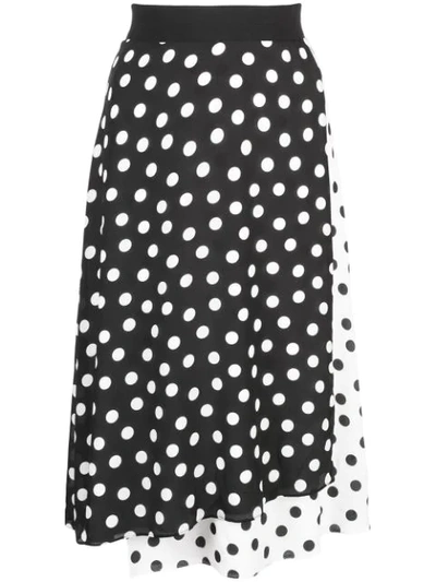 Alice And Olivia Nanette Wrap-effect Polka-dot Silk Crepe De Chine Midi Skirt In Black