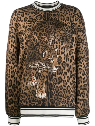 Dolce & Gabbana Stretch Silk-trimmed Leopard-print Cotton-jersey Sweatshirt In Animal Print