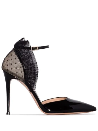 Gianvito Rossi 105 Ruffled Point D'esprit Tulle And Patent-leather Pumps In Black