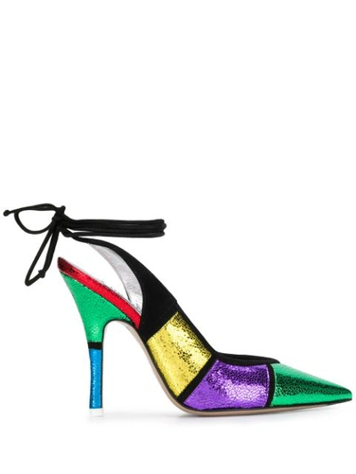 Attico Monia Suede-trimmed Paneled Metallic Textured-leather Pumps In Multicolor