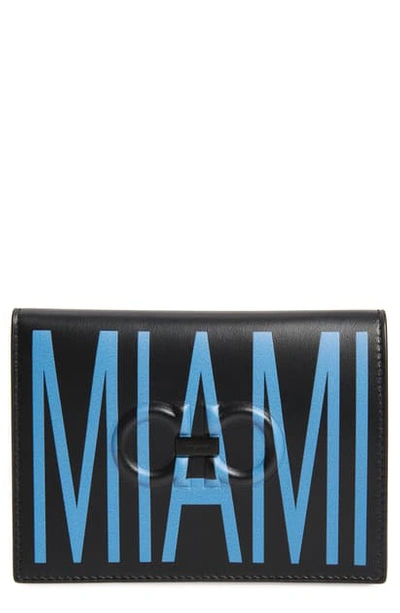 Ferragamo Men's City Miami Leather Passport Holder In Black/ China Blue