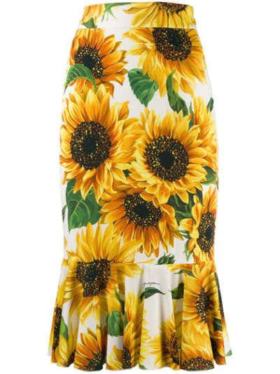 Dolce & Gabbana High-rise Sunflower-print Silk-blend Skirt In Floral Print