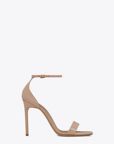 Saint Laurent Amber Ankle Strap 105 Sandal In Shell Patent Leather Powder In Nude Pink