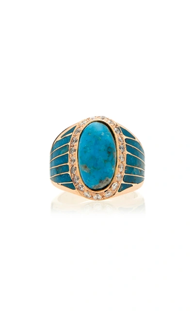 Jacquie Aiche Pave Oval Turquoise Inlay Striped Ring In Gold