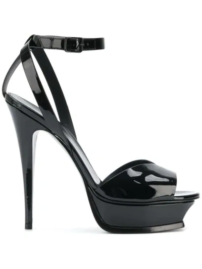 Saint Laurent Tribute Lips 105 Patent-leather Platform Sandals In Black