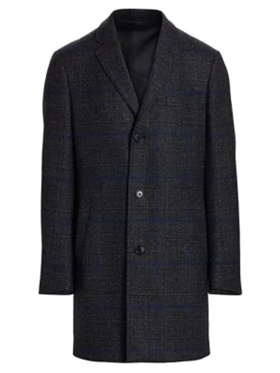 Saks Fifth Avenue Men's Collection Plaid Wool Top Coat In Charcoal