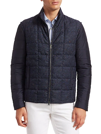 Saks Fifth Avenue Collection Quilted Mixed Media Puff Jacket In Navy
