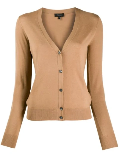 Theory V Neck Cardigan In Neutrals