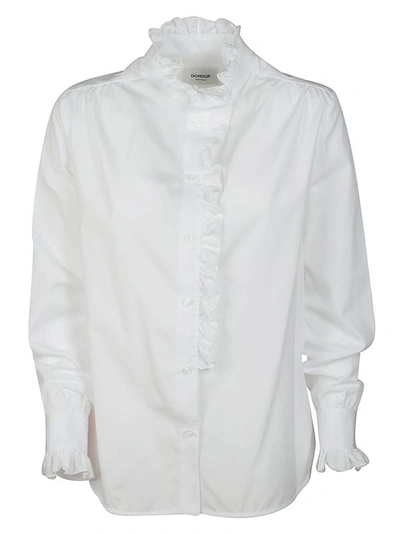 Dondup White Cotton Poplin Frilled Shirt