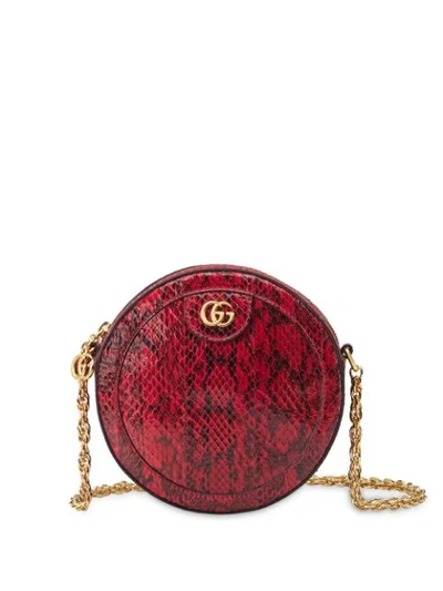 Gucci Ophidia Snakeskin Mini Round Shoulder Bag In Red