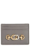 Gucci Zumi Grainy Leather Card Case In Dusty Grey