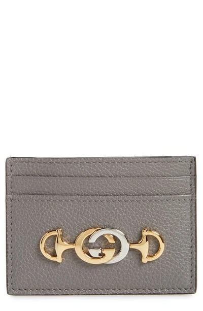 Gucci Zumi Grainy Leather Card Case In Dusty Grey