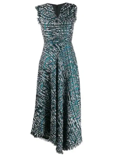 Talbot Runhof Lamé Tweed Flared Dress In Blue