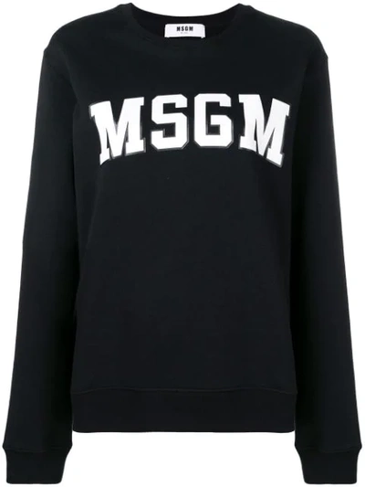Msgm College Logo-print Cotton Sweatshirt In Black