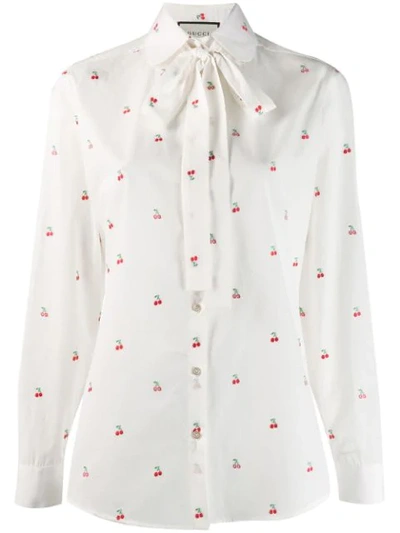 Gucci Cherry Embroidered Blouse In White
