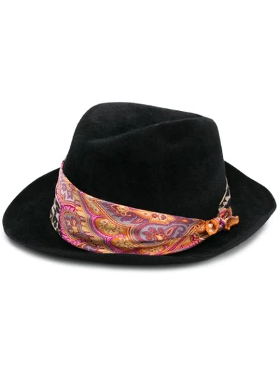 Etro Mixed-print Fedora Hat In 黑色