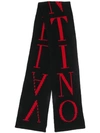 Valentino Logo Print Ribbed Scarf In Black
