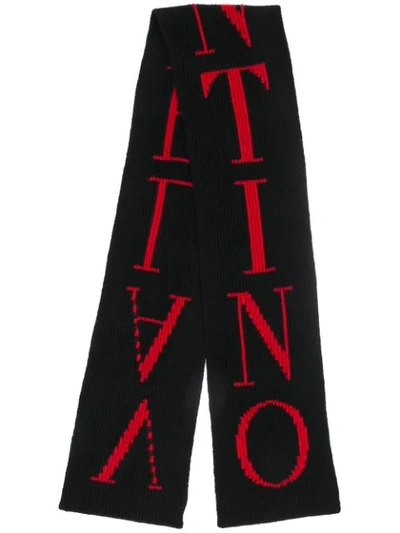 Valentino Logo Print Ribbed Scarf In Black