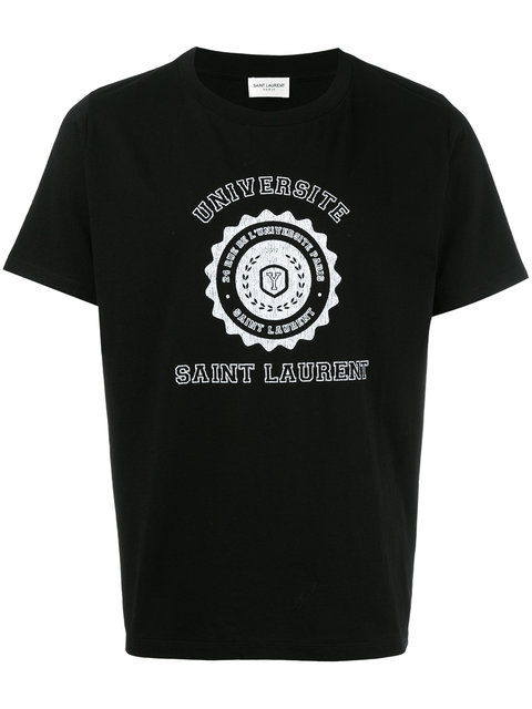 Saint Laurent Universite Print Cotton Jersey T-shirt, Black | ModeSens