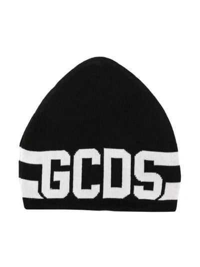 Gcds Kids' Logo Intarsia Beanie In Black