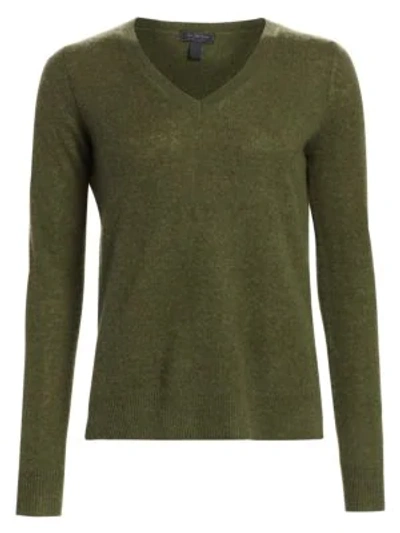 Saks Fifth Avenue Women's Collection Featherweight Cashmere V-neck Sweater In Olive Moss