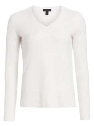 Saks Fifth Avenue Collection Featherweight Cashmere V-neck Sweater In China White