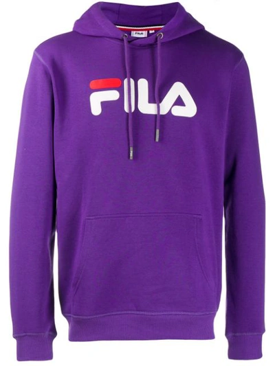 Fila Logo Cotton Blend Sweatshirt Hoodie In Purple