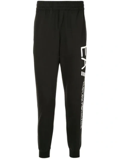 Ea7 Logo Printed Cotton Sweatpants In Black